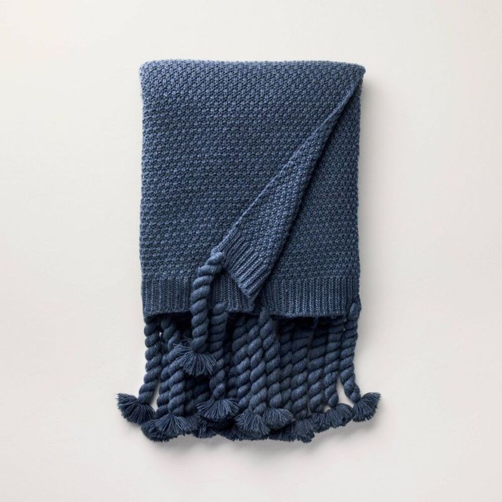Knit Throw Blanket Blue - Hearth & Hand with Magnolia